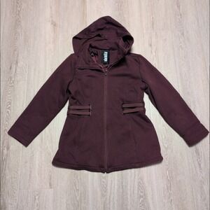 DETAILS Intl Burgundy Full Zip Hooded Fleece Jacket Women Medium Side Tabs Lined